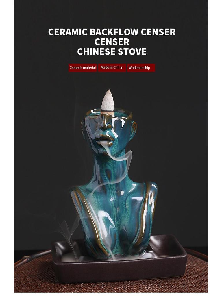 European & American Beauty Ceramic Backflow Incense Burner - Creative Sandalwood Smoke Home Decor