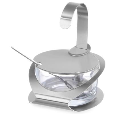 Sugar Bowl Made of Glass and Stainless Steel with Spoon, Diameter 130mm, Height 90mm, Hendi 465370