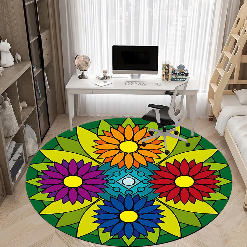 1pc Mandala Flowers Office Round Rug, Non-slip, Soft and Durable Office Rug for Interior Decoration, Perfect for Office,Decoration yy260204044