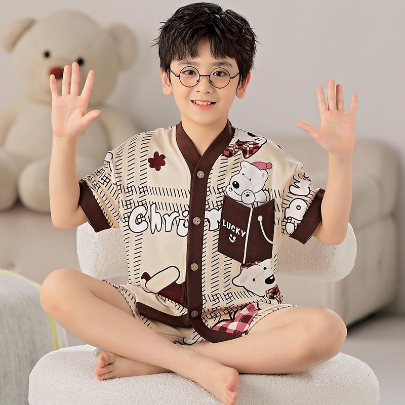 Boys Cotton Short Sleeve Pajama Set Cartoon Print Sleepwear Kids Ages 8 Lightweight Home Outfit