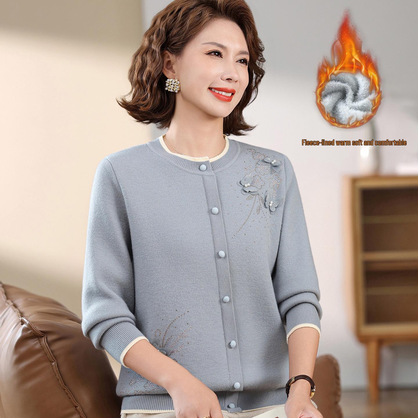 

Mom s Velvet-Lined Knitwear: Warm Top for Middle-Aged & Elderly Women 3XL (135-145 jin)