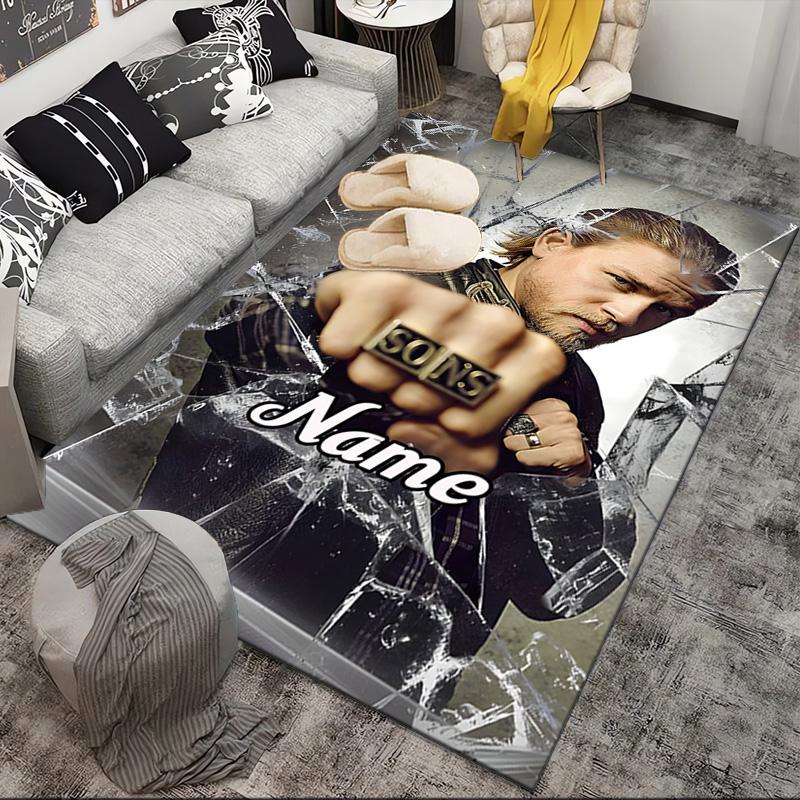 Custom Name Group Portrait Sons Rug Game Carpet, Floor Mat for Bedroom Living Room Entryway Rug, Home Decor Idea Gift for Christmas birthday