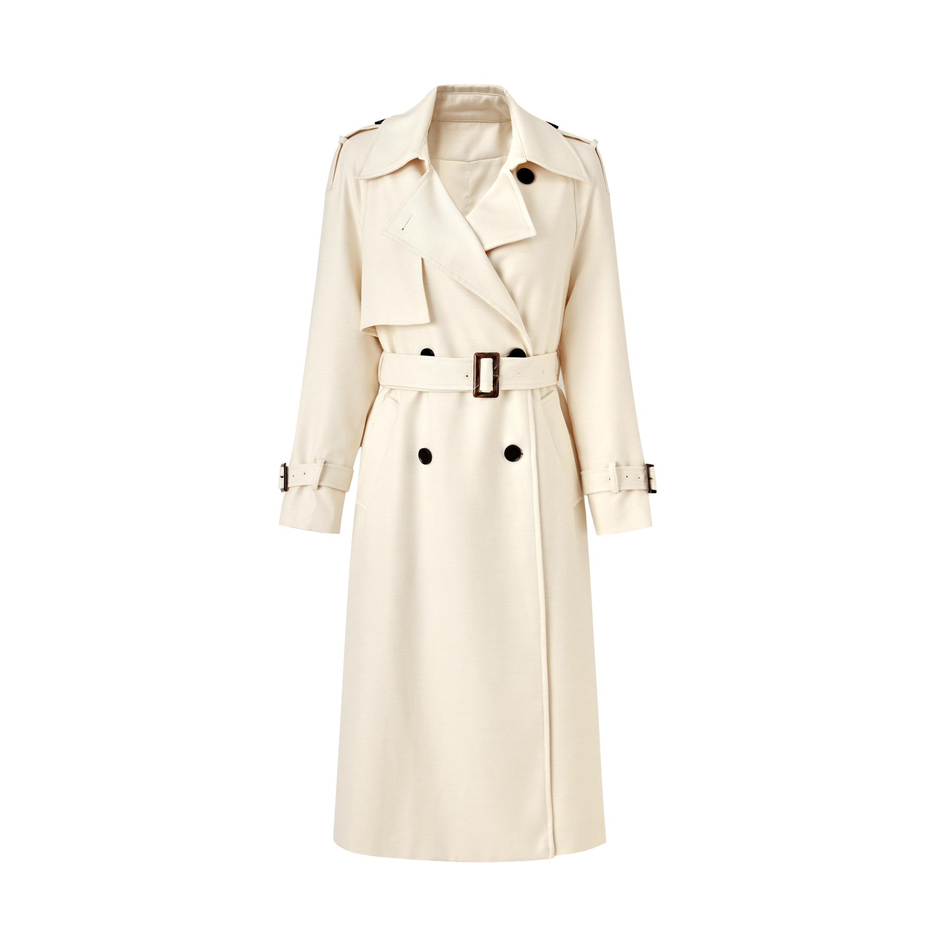 

Tall trench coat simple autumn and winter medium and long high-end coat minimalist double-breasted trench coat S білий