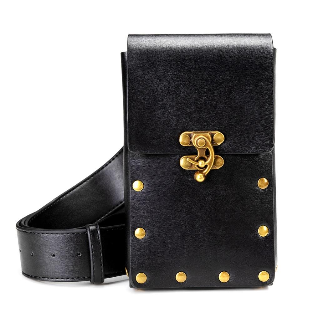 European and American Punk Women's Bag, Retro Brown, Outdoor Mobile Phone Change, Mini Bag, Sports and Leisure, Mini Waist Bag