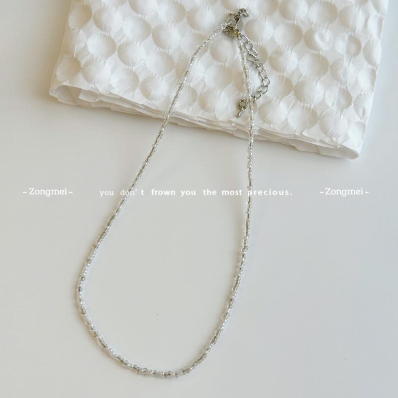 Mori sweet girl style DIY colored rice beads necklace female dopamine millet beads beaded neck chain necklace