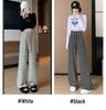 150cm High-Waisted Black & White Striped Wide-Leg Petite Women's Pants for Autumn/Winter