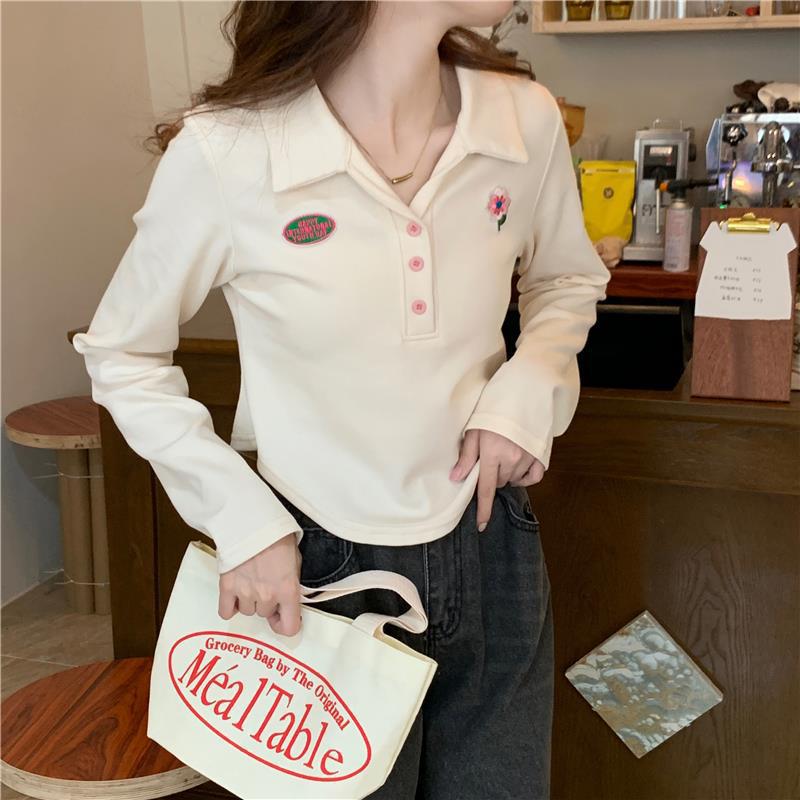 Women's Apricot Polo Long Sleeve Cropped Hoodie - Stylish Autumn/Winter 2023 Pullover with Hood