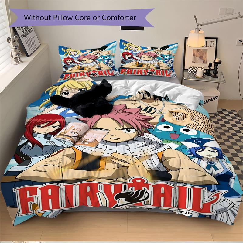 Fairy Tail Magic Adventure Print 3Pcs Bedding Set,Duvet Cover with 2 Bedro,Pillowcase Home Birthday Gift