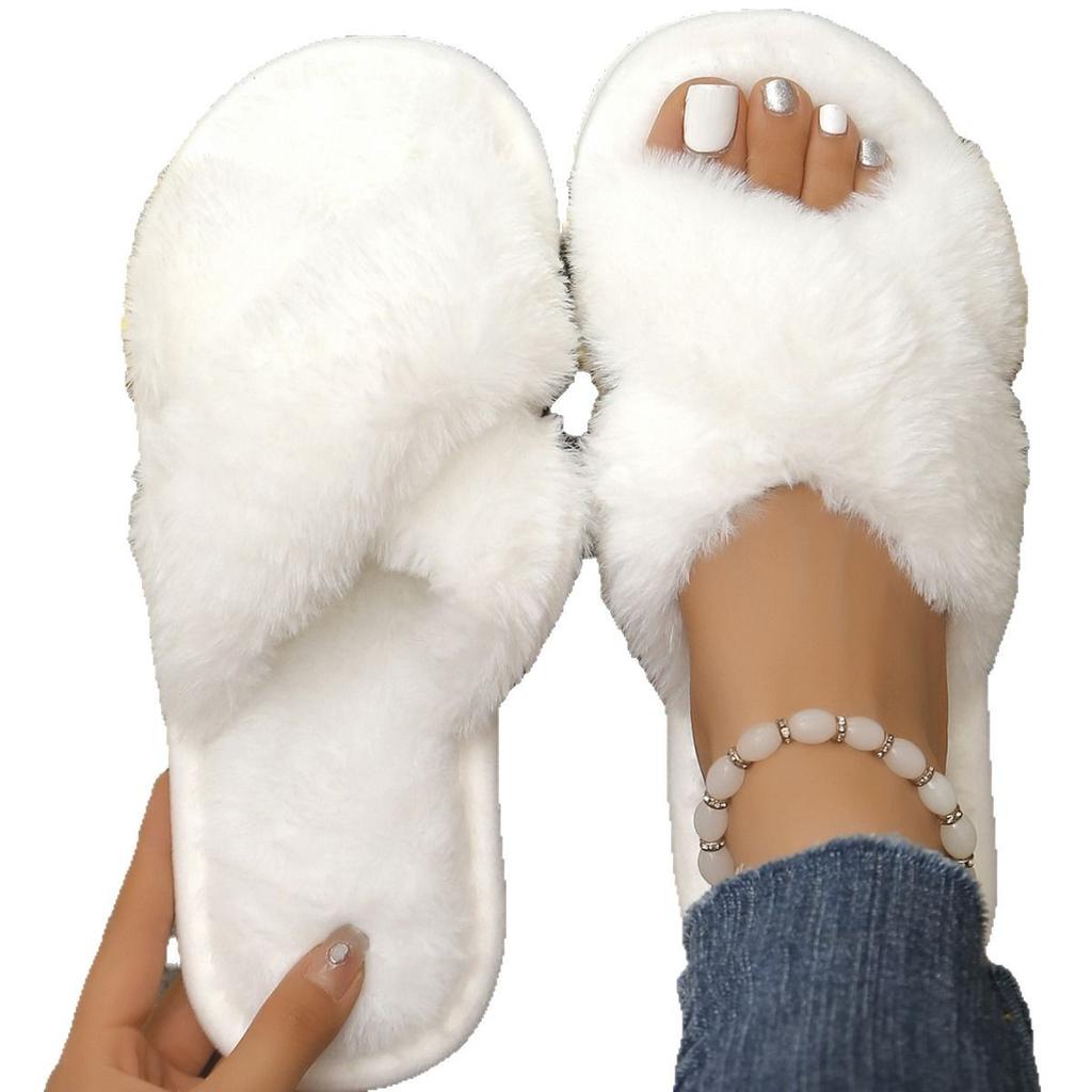 Fashion Cross Belt Women's Plush Slippers for Foreign Trade Cross-border Slippers, Open Toe Slippers Home Girls' Warm Cotton Slippers