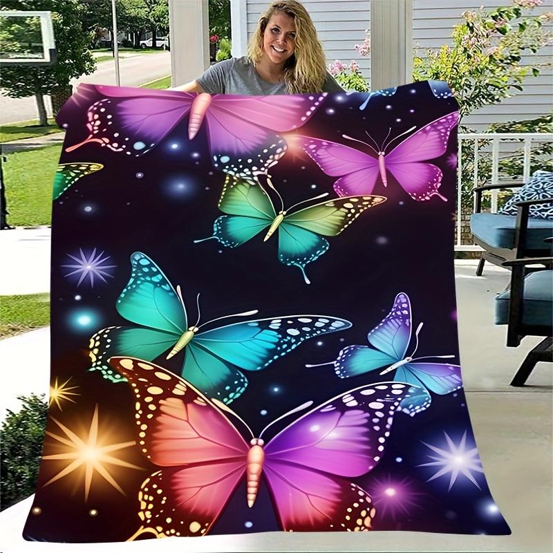 A Cozy Rainbow Glow-In-The-Dark Starry Sky Themed Butterfly Patterned Fleece Blanket, Stylish, Soft, And Warm, Is a Versatile Gift Suitable