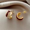 Vintage Wine Red Contrasting Half Circle Enamel Earrings For Womens Elegant Temperament Jewelry Christmas Accessorise
