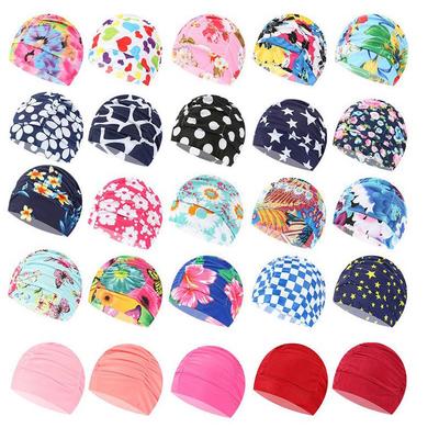 Badekappe mit plissiertem Blütenblatt-Druck, Stoff, zum Schwimmen, Pool, Strand, Surfen, für Damen und Herren