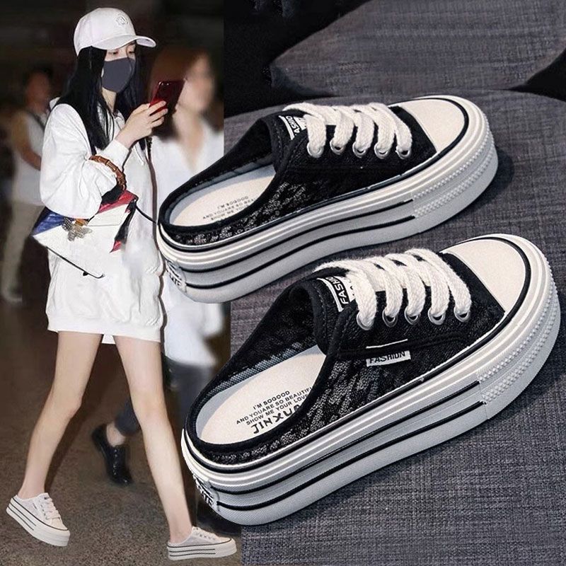 Half Slipper Women's Summer Outdoor Wear 2025 Canvas Shoes Thick Soled Shoes