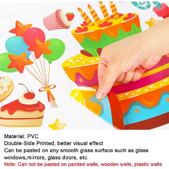 Whaline 6 Sheets Happy Birthday Window Clings Colorful Birthday Cake Balloon Banner Double-Sided Window Stickers for Boys Girls Anniversary Party