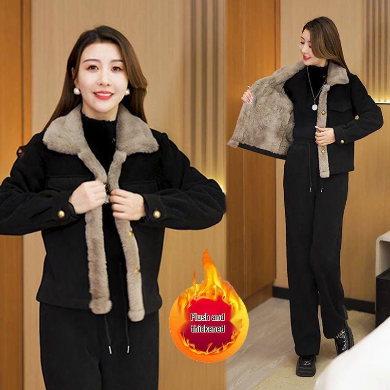 Arctic Velvet Corduroy Women's Stylish Plush Two-Piece Winter Set