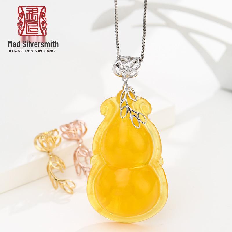 

S925 Sterling Silver Jade and Amber Pendant Setting with Turquoise Clip 925 Silver