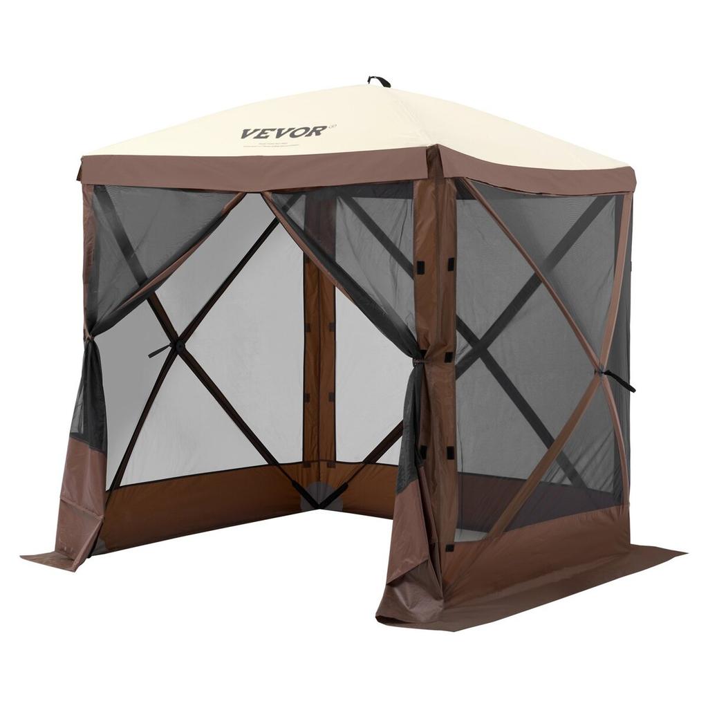 Pop Up Gazebo Tent Pop-Up Screen Tent 4 Sided Canopy Sun Shelter Brown