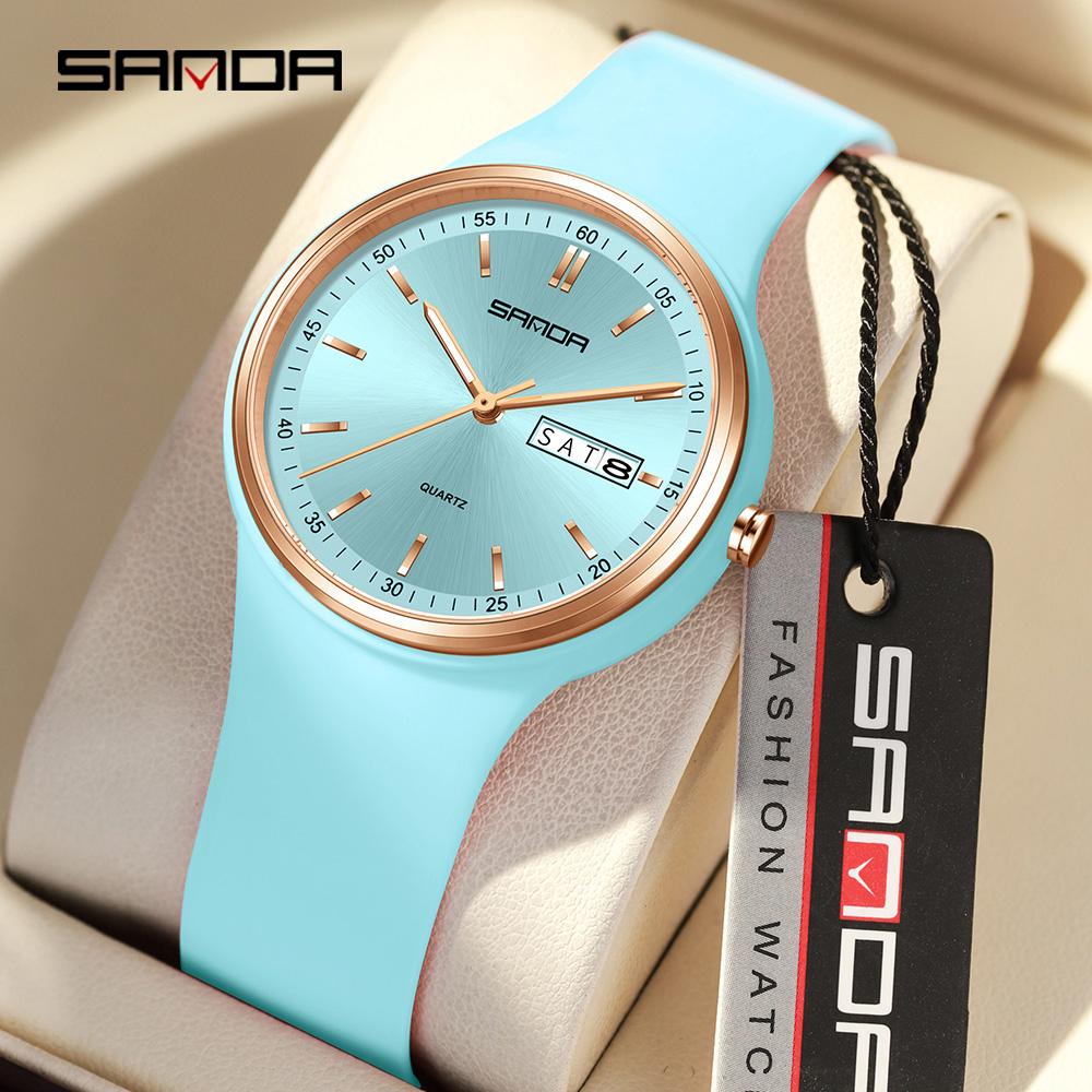 SANDA Top 6213 Male and Female Student Watches Casual Simple Dual Calendar Fashion Male and Female Student Quartz Watches