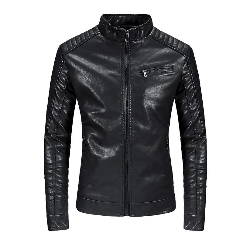Men's Thin Spring and Autumn New Slim Korean Style Plus Velvet Handsome Young Motorcycle Leather Jacket Men