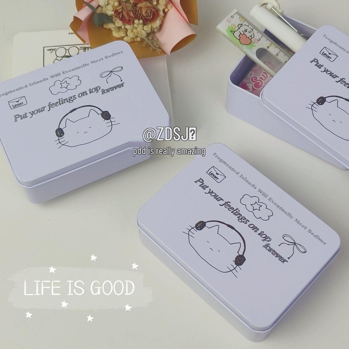 

Наушники Жестяная коробка Котенок: Наклейки, Карточки, Органайзер для рабочего стола и Хранение заколок для волос для студенток 12*9*4cm