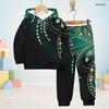 Kids Boys Girls Hooded Long Sleeve Printed Two Piece Set Black Gold Sweatshirt Cuffed Pants