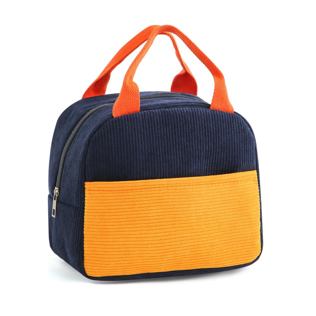 New Corduroy Thickened Waterproof Handheld Lunch Bag Ice Pack Lunch Box Bag Split Color Thermal Bag Fresh Style Lunch Pouch