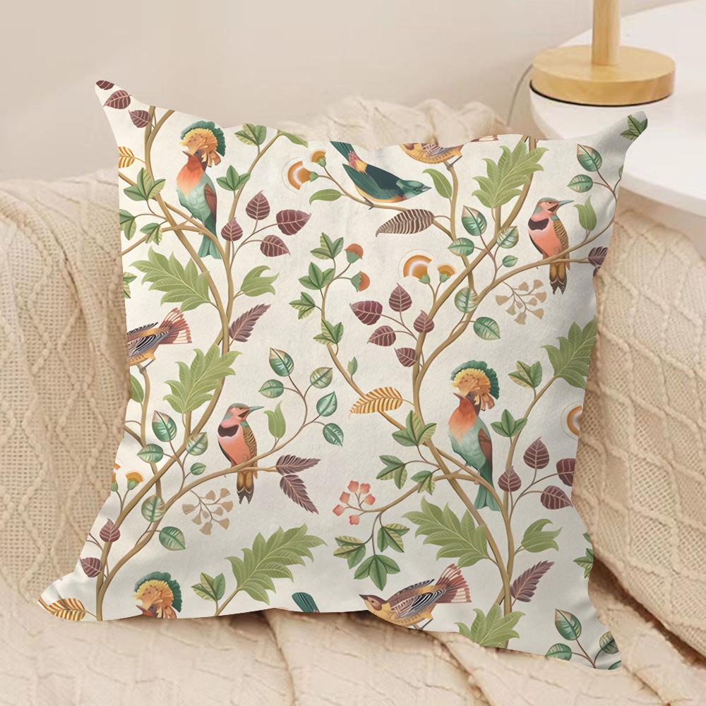 Lovely Bird Retro Cushion Cover Silky Short Plush Invisible Zipper Dustproof Sofa Pillow Case For Home Decor