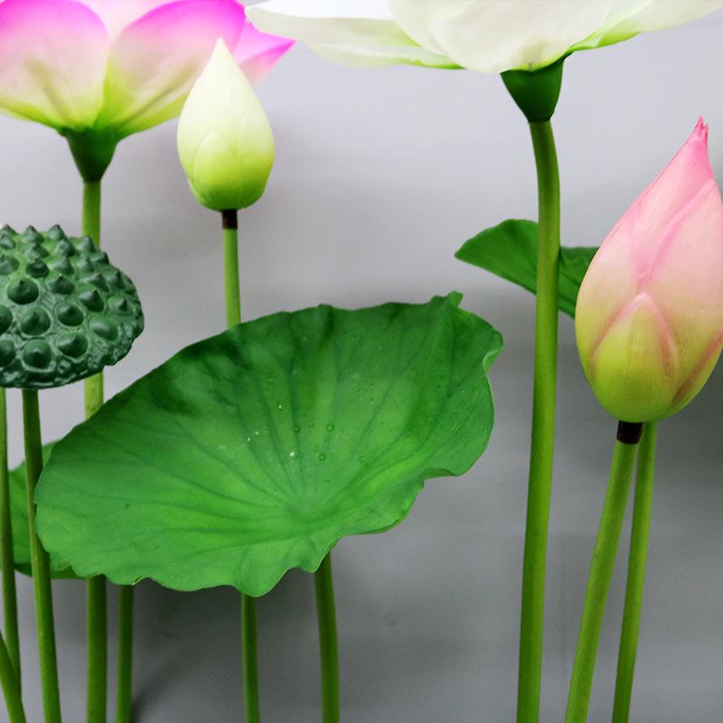 Artificial Lotus Bouquet with Stem, Leaf, and Seed Pod Decoration - Silk Flower Ornament