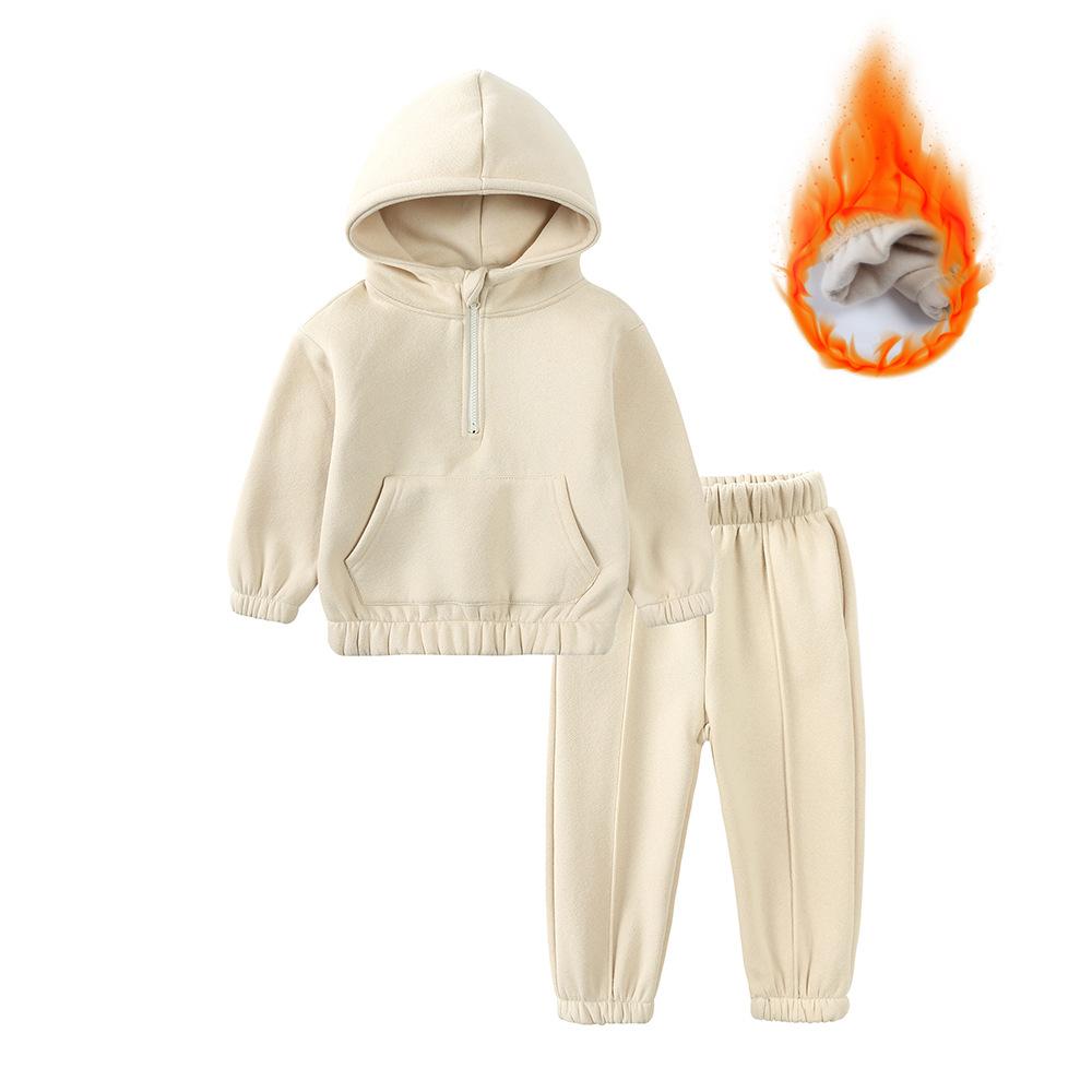Boys and Girls Autumn and Winter Sweater Suits Baby Casual Sports Suits, Children's Hooded Two-piece Suit