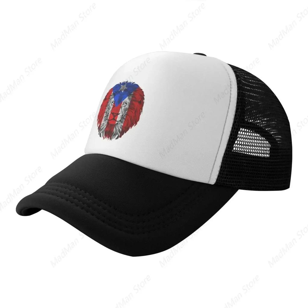Puerto Rico Flag Lion Baseball Cap Trucker Hat for Unisex and Women Adjustable Outdoor Mesh Hat Black