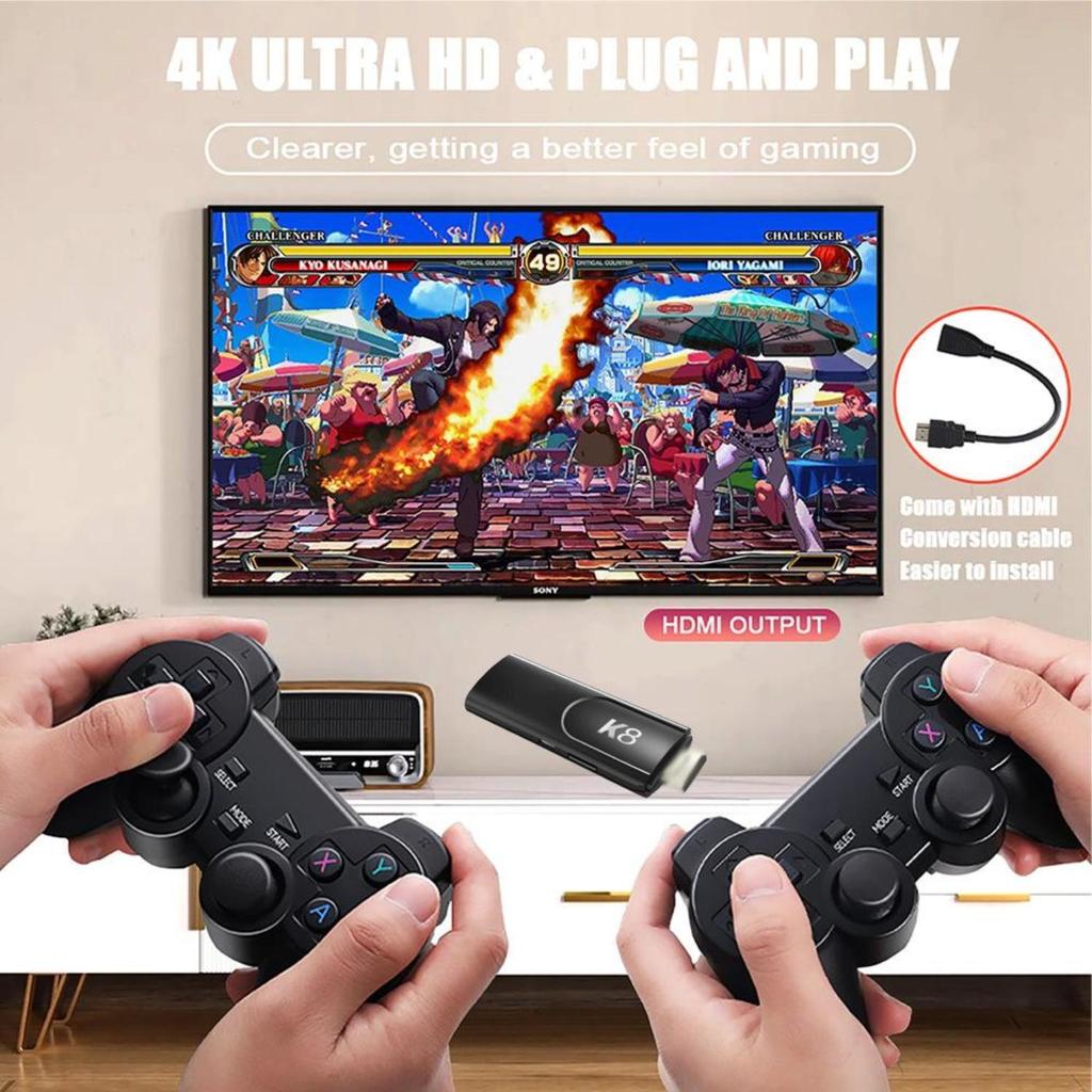 Console di gioco retrò wireless K8 con 40.000 giochi classici integrati, uscita TV HDMI 4K, doppio controller wireless 2.4G, stick di gioco nostalgico 64G