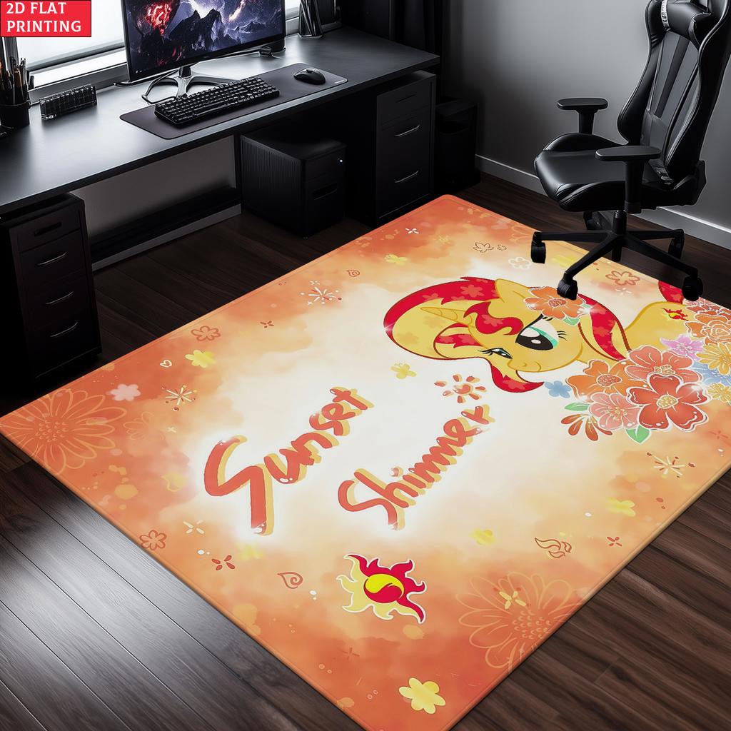 Cute Cartoon Pony Area Rug,Starry Gradient Theme Non-slip Floor Mat,Decorative Carpet for Kids Room Bedroom,Washable Home Gift