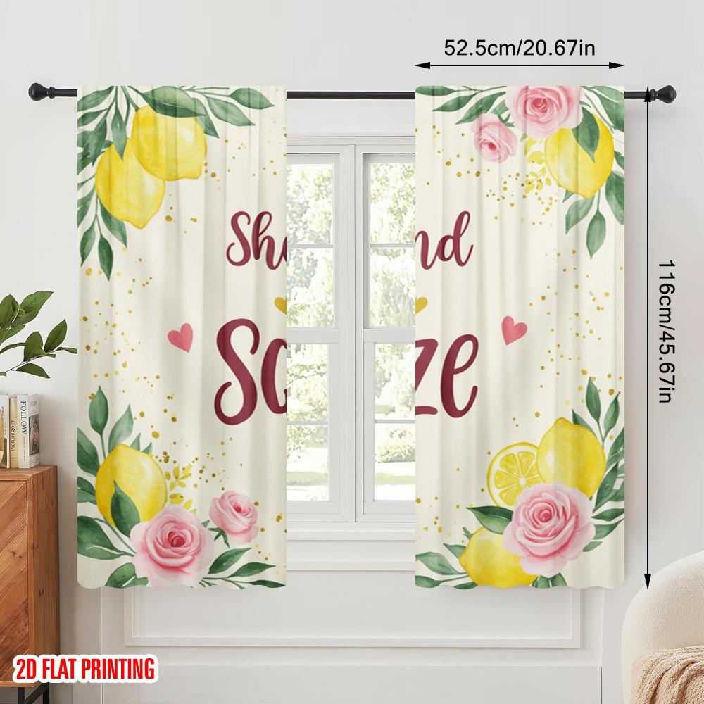 2pcs 2D flat printing Window Curtains Lemon squeeze rose floral Fabric Without Electricity Festive Curtains Perfect for Festive