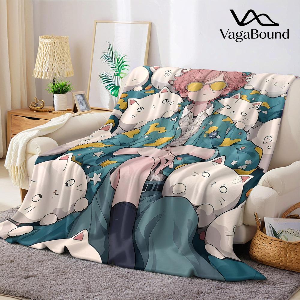 Cat Cloud Flannel Blanket Warm Soft Halloween Christmas Couch Warm Cozy Decorative Decor Gift for All Season 75X95CM