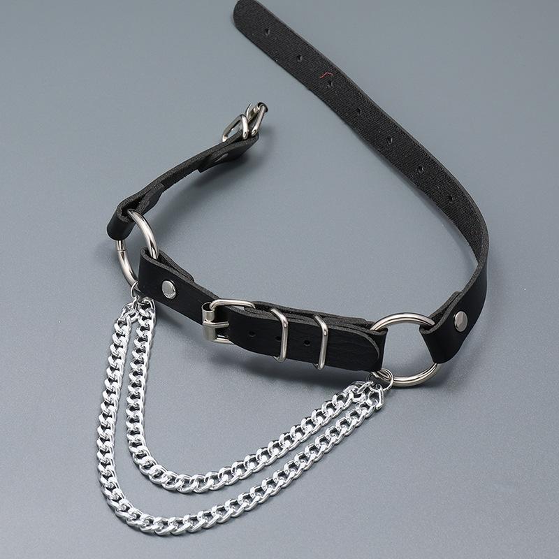 Platinum Plated Link Chain PU Leather Choker Women's High Quality Sexy Punk Goth Jewelry Club Buckle
