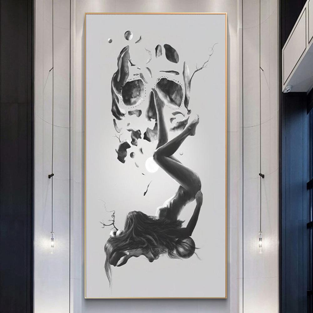 Abstract Figure Wall Art Canvas Painting Woman Black White Body Aesthetic Posters Prints Surrealism Luxury Artwork Pictures Living Room Home Decor