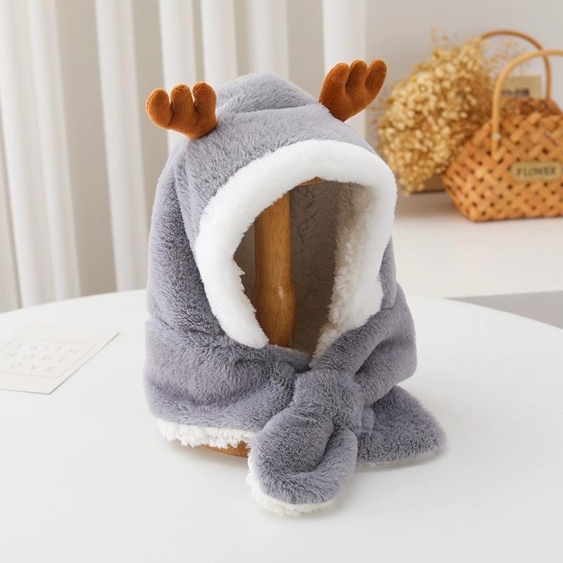 Children's hats, scarves, all-in-one hats, autumn and winter boys and girls, cute and cute fleece ear hats, warm baby pullover hats