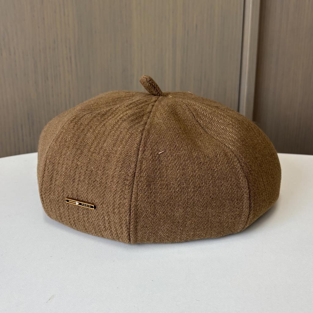 Female autumn and winter new woolen beret fashionable British style painter hat retro versatile face small bud hat