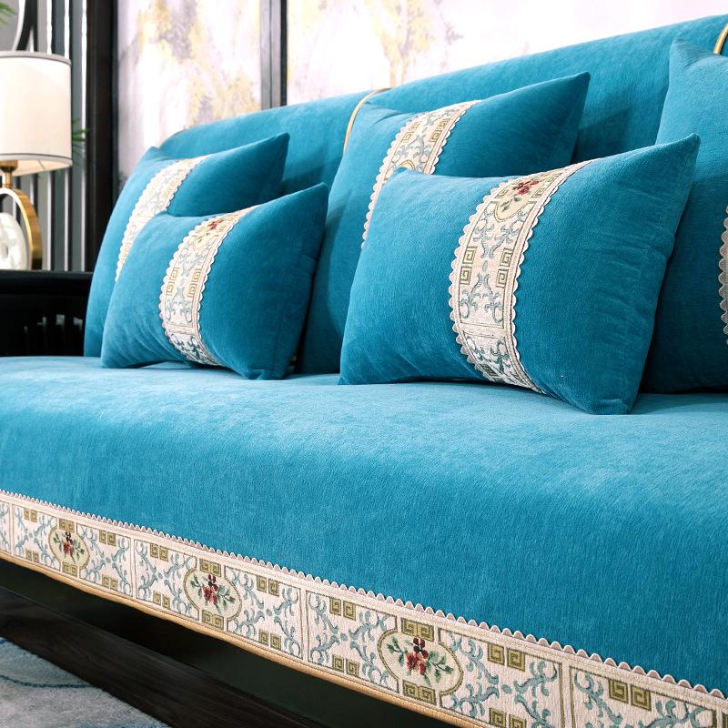 New Chinese Sofa Cushion Four Seasons Universal Non-Slip Light Luxury and Simplicity Modern Backrest Towel Chenille Cover Cloth Cover Cover