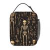 Black Skull Skeleton And Flower Insulated Lunch Bag for Women Kids Leakproof Food Boxes Thermal Lunch Box Tote