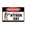 Pet Shop Warning Sign Beware of The Attack Cat Metal Sign Animals Tin Plate Pet Shop Wall Sticker Decoration Vintage Home Decor