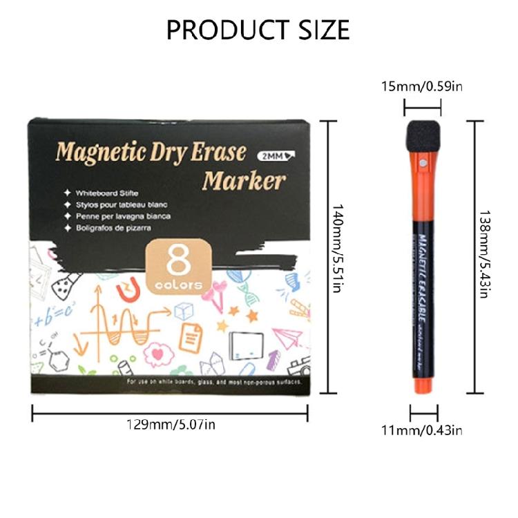 8 Pcs Whiteboard Markers Dry Wipe Pen Magnetic Dry Erases Marker Whiteboard Pen Foil Pen School Supplies