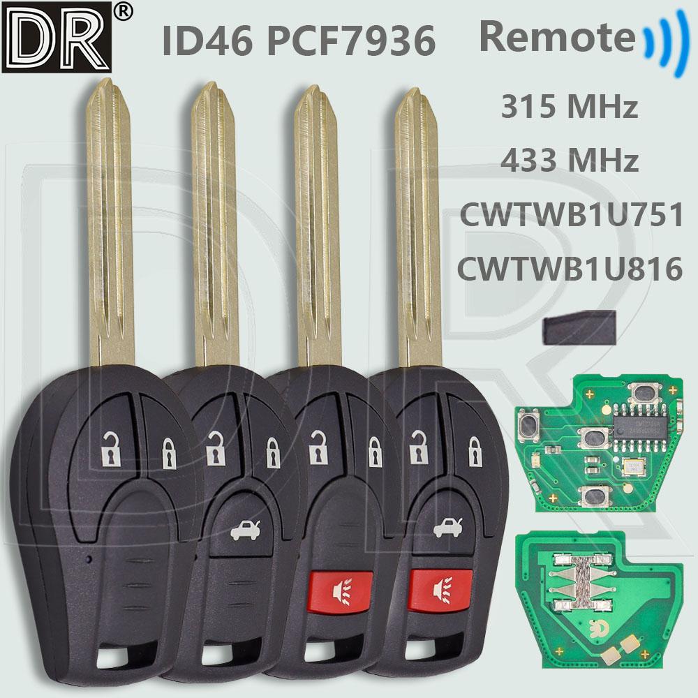 DR CWTWB1U751 TWB1U761 ID46Chip 315/433MHz Auto Afstandsbediening Sleutel H0561-C993A Voor Nissan X-Trail Versa Micra Rogue Qashqai Sunny Tiida