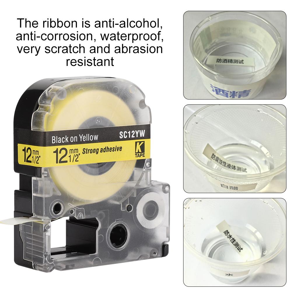 12mm Label Machine Ribbon High Quality Fit for King Jim for Epson SR230CH 8 Meters Length 12mm Yellow Bottom Black