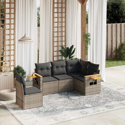 Vidaxl 5-Cz. Garten-Sitzgruppe, Kissen, Grauer PE-Rattan
