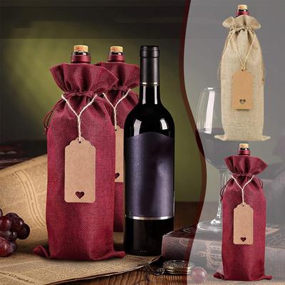 12pc Linen Wine Bag Wine Bottle Cap Wine Bottle Gift Bag With Drawstring Label