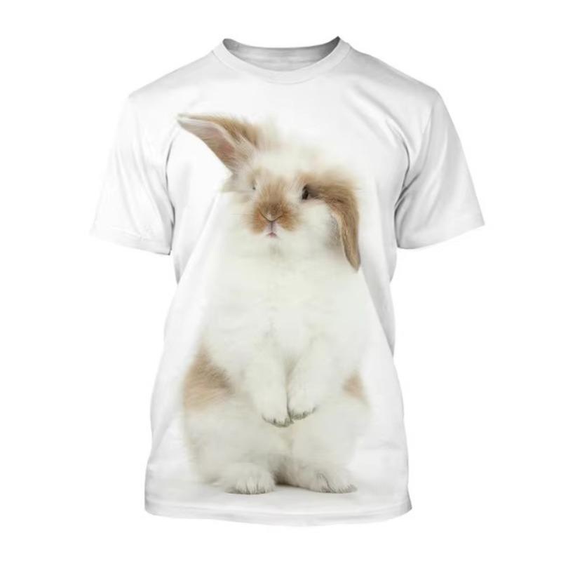 Cute Rabbit 3D Print T-shirt Men's O-Neck T Shirts Casual Short Sleeve Oversized Harajuku Streetwear Tees Tops Kids Clothing