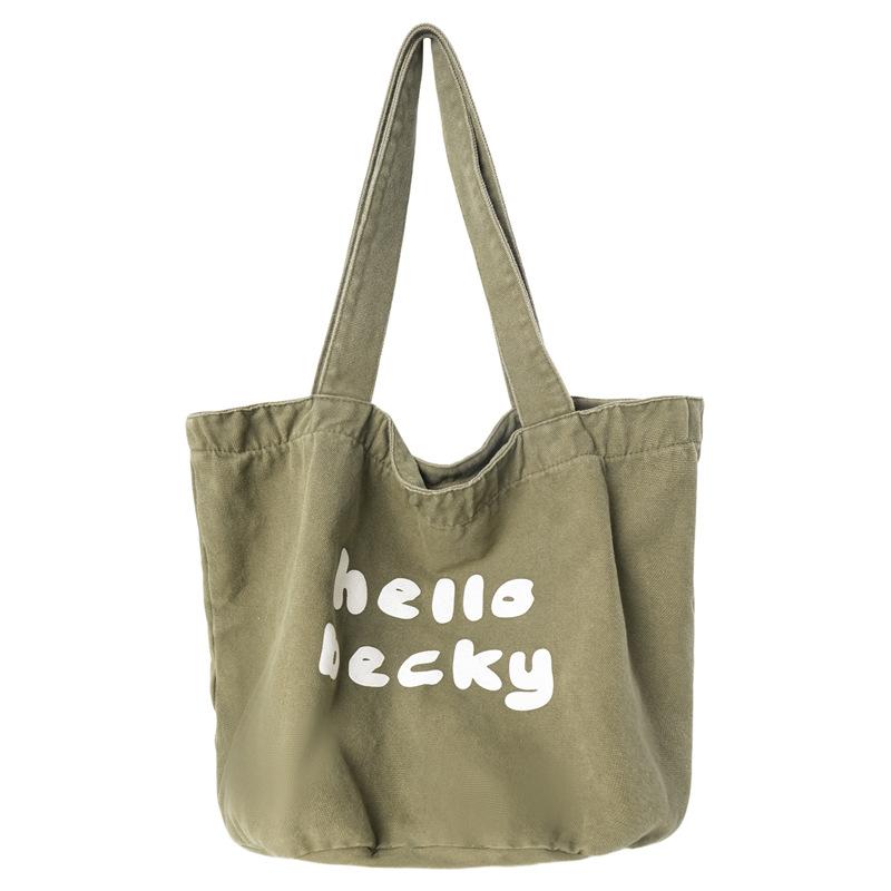 

Холщовая сумка через плечо большой вместимости, сумка-тоут с надписью, сумка для поездок на работу и покупок, женская сумка зелёный