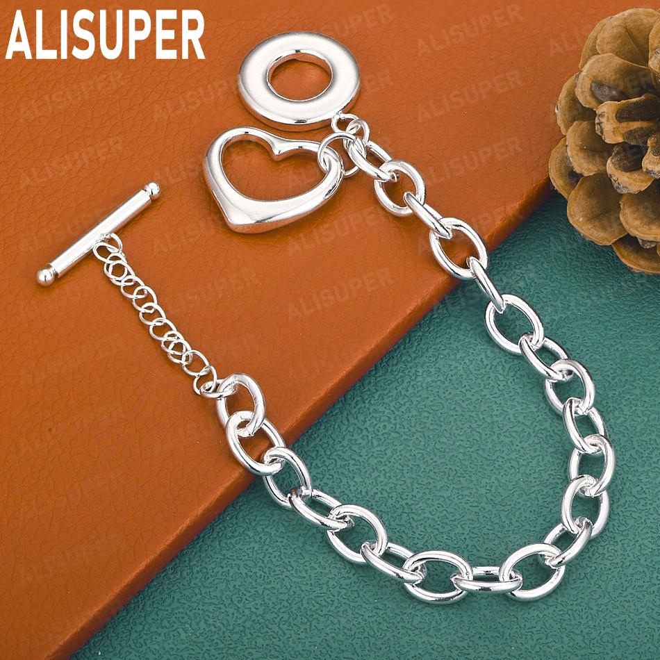 925 Sterling Silver Romantic Love Side Chain Exquisite Bracelet Gift Jewelry 20CM