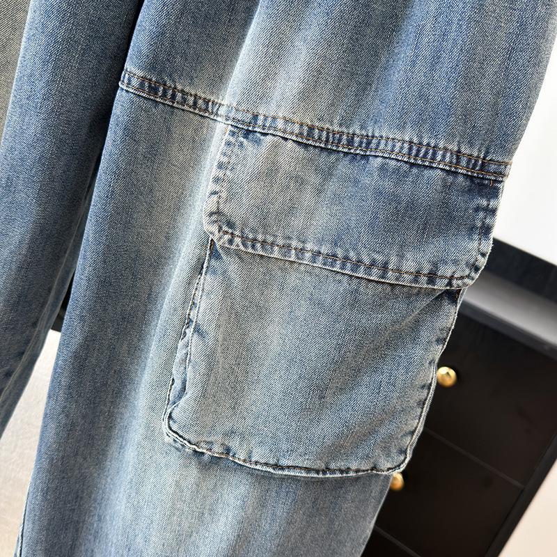 Women's Plus Size Elastic Waist Denim Harem Cropped Pants